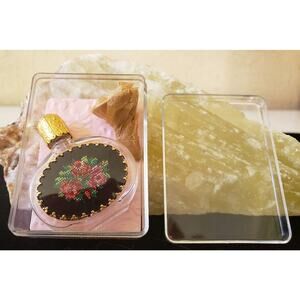 Vintage Petit Point Perfume Bottle in Original Box, Ormolu Filigree Top, Austria